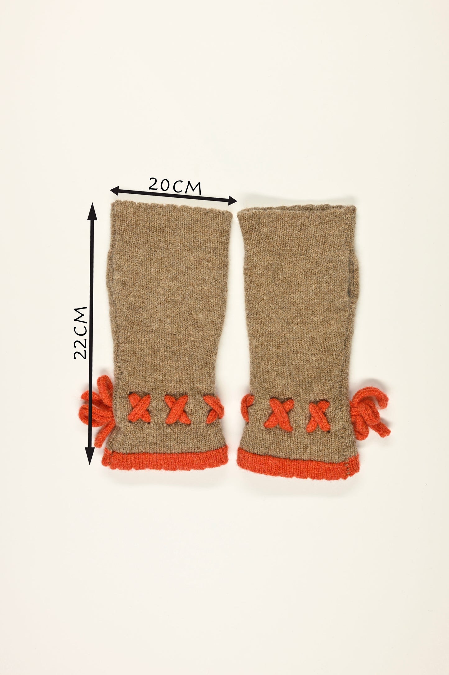 Cashmere Knitted Wrist Warmers in Orange and Tan