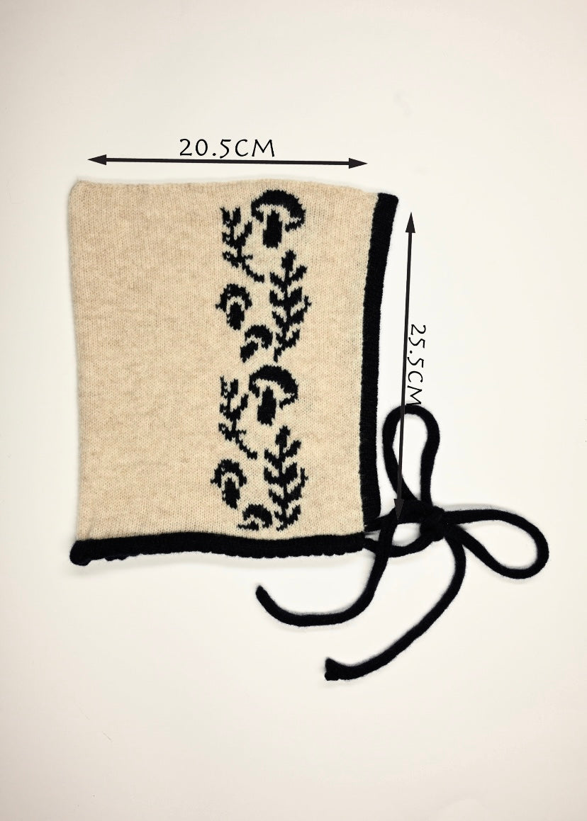 Knitted Cashmere Bonnet - “Toadstool Magic” Pixie Hood in Navy and Cream