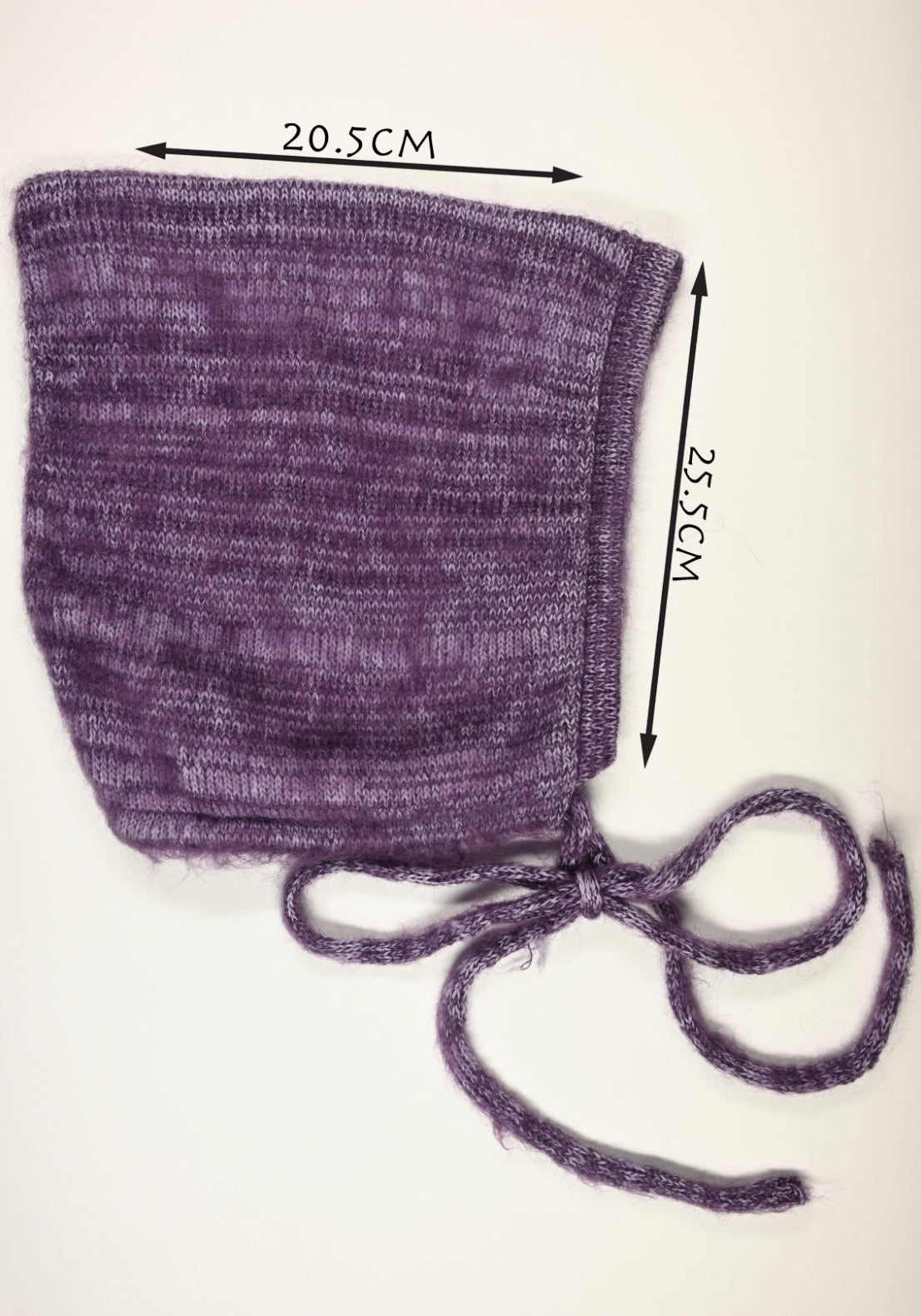 Soft Brushed Mohair Knitted Bonnet - Pixie Hood in Purple and Cream