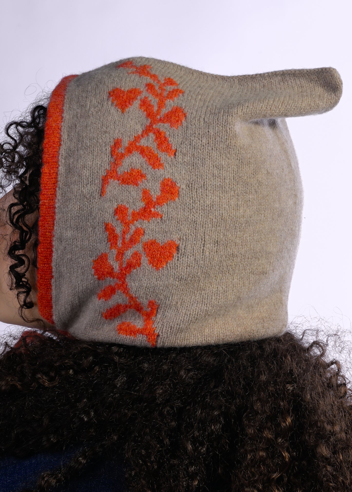 Cashmere Knit Hood Bonnet, Pixie Elf Hat – Handmade Cottagecore Winter Balaclava, "Laurel Leaf"