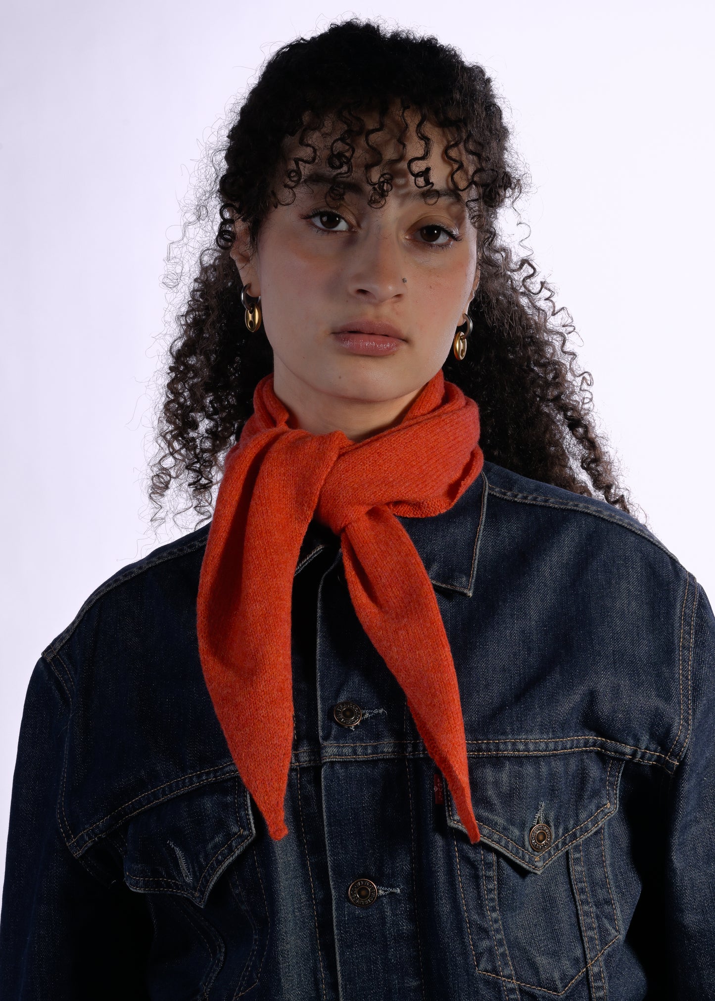 Cashmere Knitted Scarf - ‘Margaret’ Neckerchief in Fire Orange