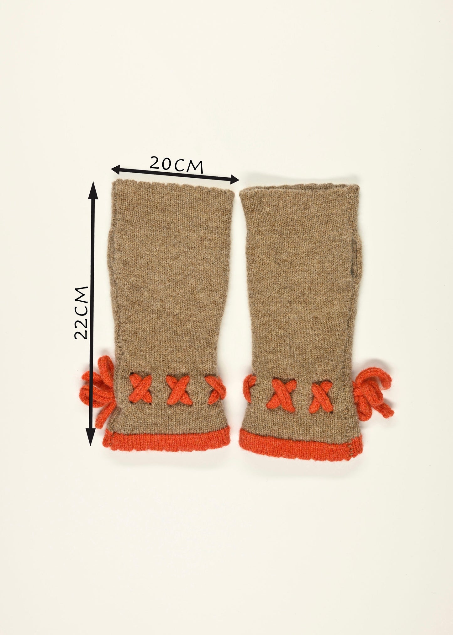 Cashmere Knitted Wrist Warmers - Fingerless Gloves in Orange and Tan