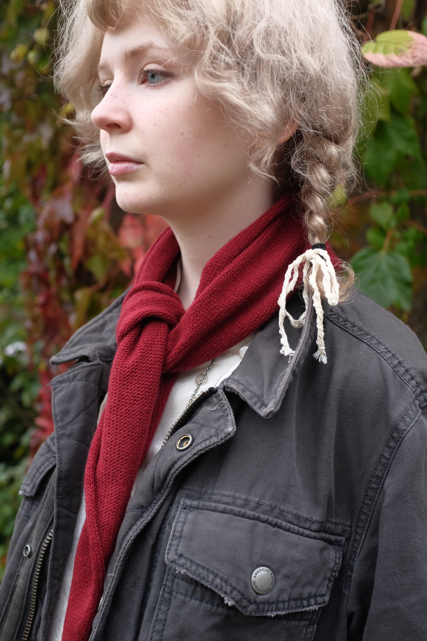 Cashmere Knitted Scarf - ‘Margaret’ Neckerchief in Cherry red