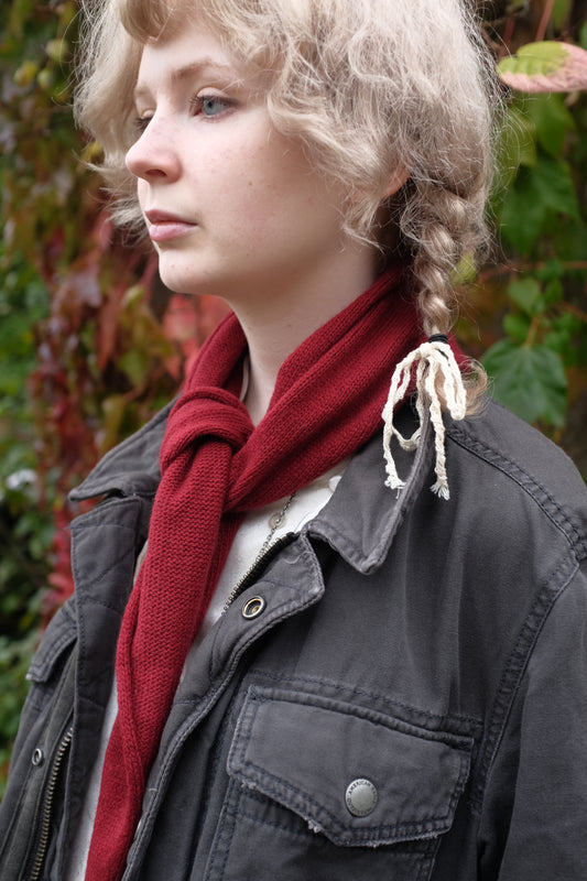 Cashmere Knitted Scarf - ‘Margaret’ Neckerchief in Cherry red