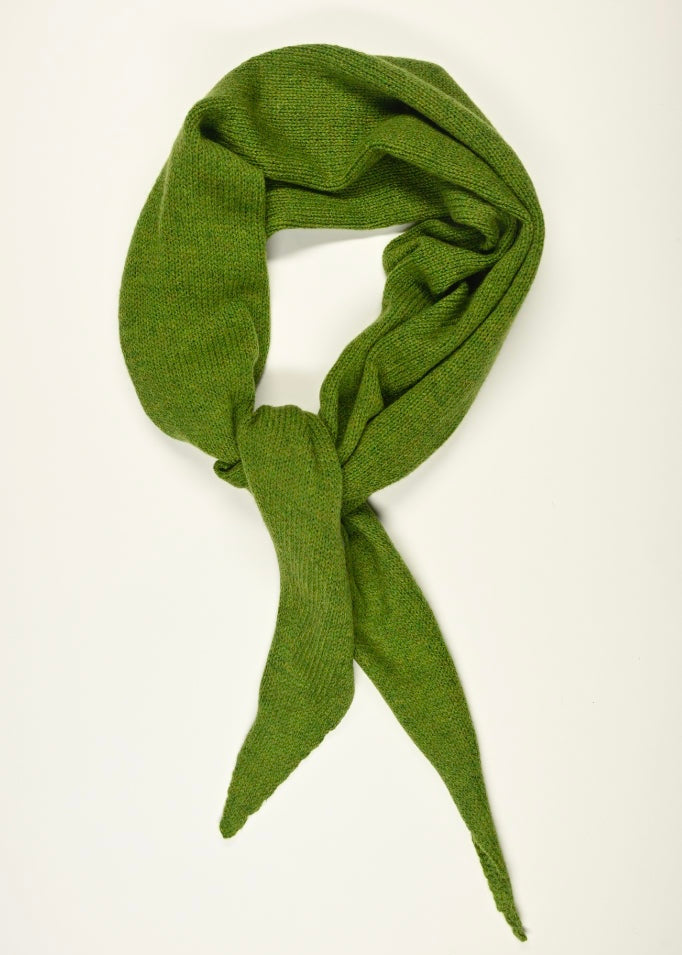 Green knitted scarf on a white background