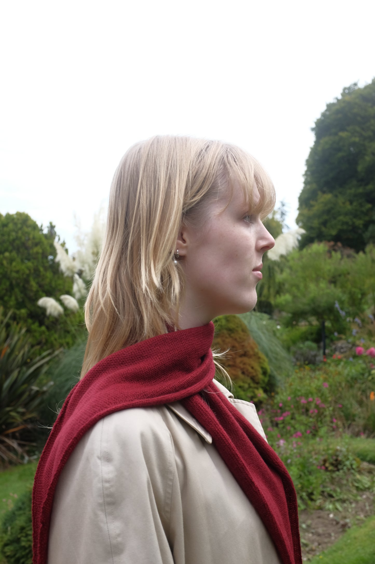 Cashmere Knitted Scarf - ‘Margaret’ Neckerchief in Cherry red