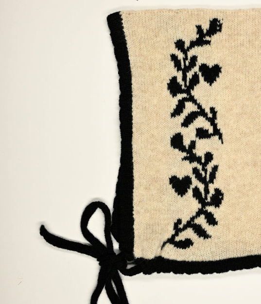 Cashmere Knitted Bonnet - Laurel leaf Pixie Hood in Black and Beige