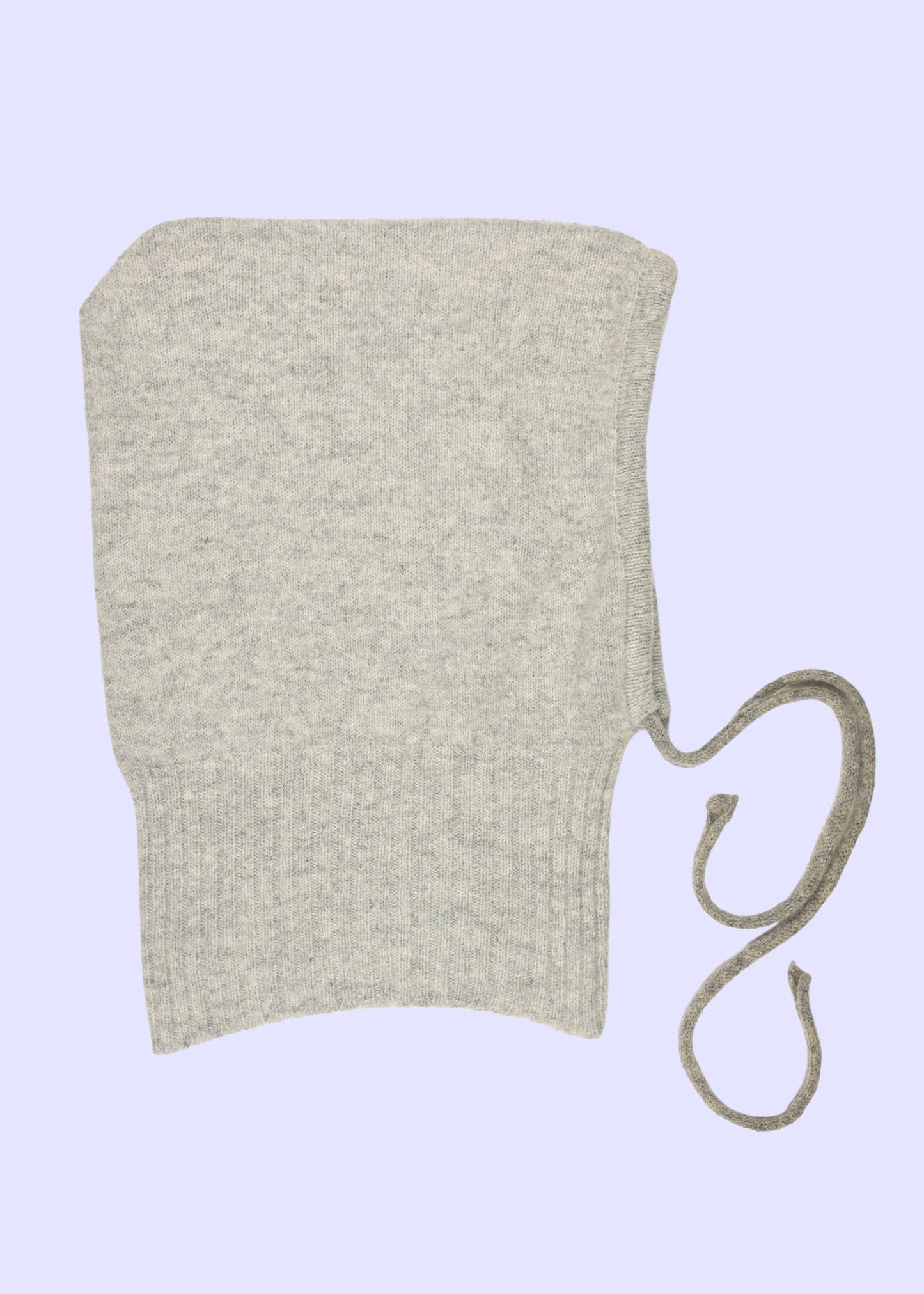 Light gray balaclava with thin straps on a light purple background