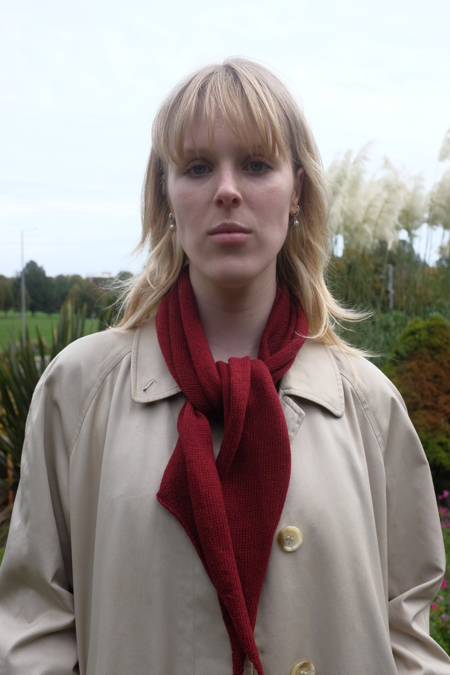 Cashmere Knitted Scarf - ‘Margaret’ Neckerchief in Cherry red