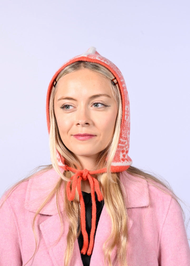 Cashmere Knitted Bonnet - The Goddess Brigid Pixie Hood in Orange