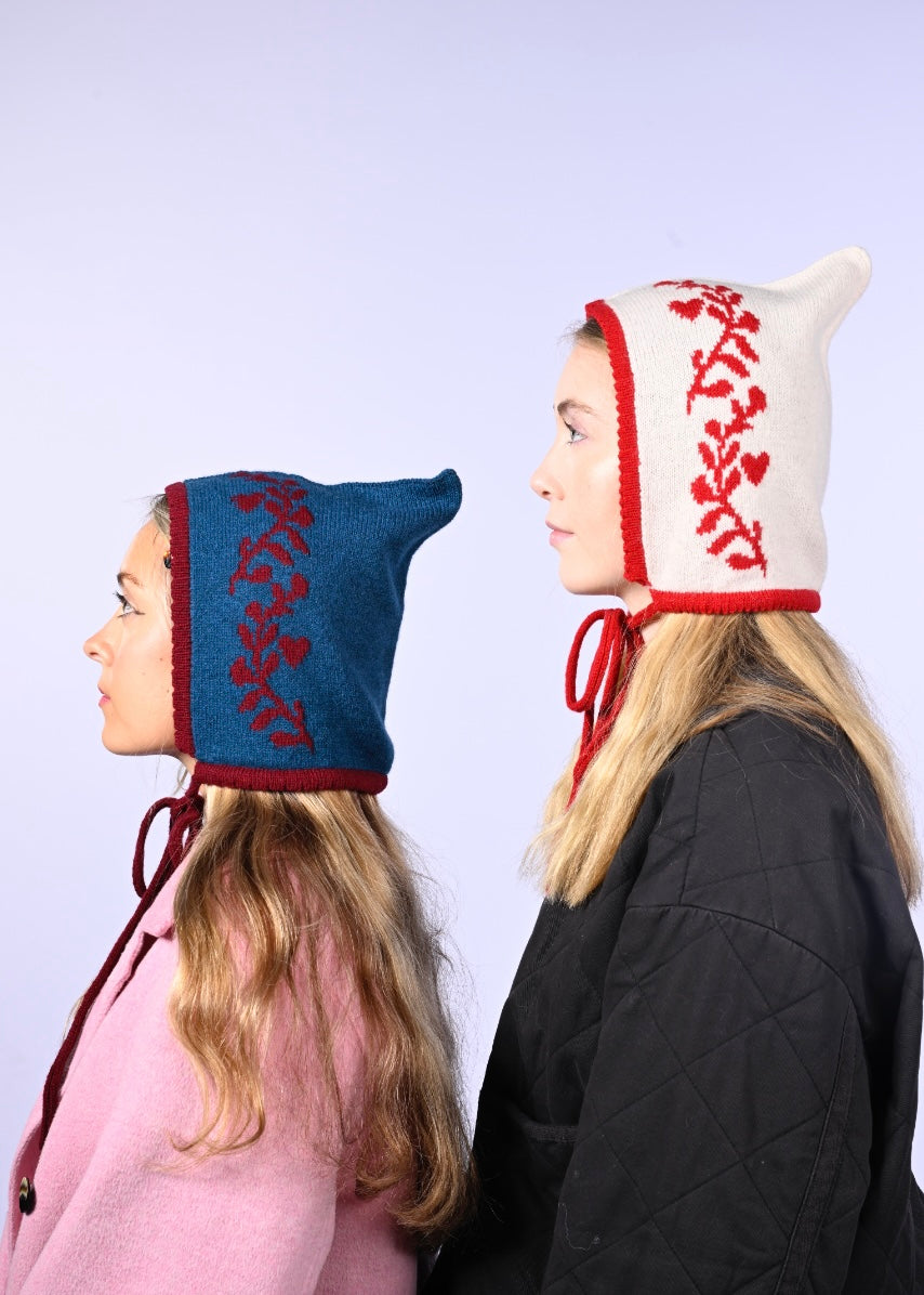 Cashmere Knitted Bonnet - Laurel leaf Pixie Hood