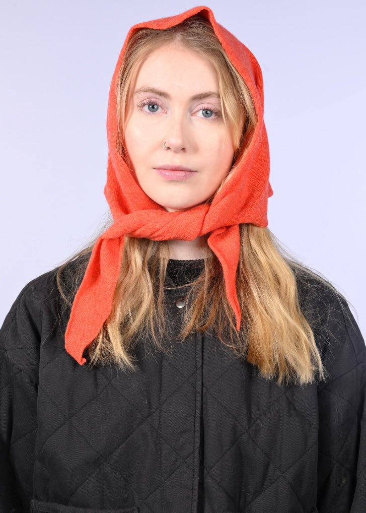 Handmade Cashmere Knitted Scarf - “Margaret” shawl in Fire Orange