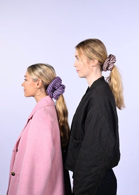 Mohair and Cashmere Striped Scrunchie - Knitted Hair tie