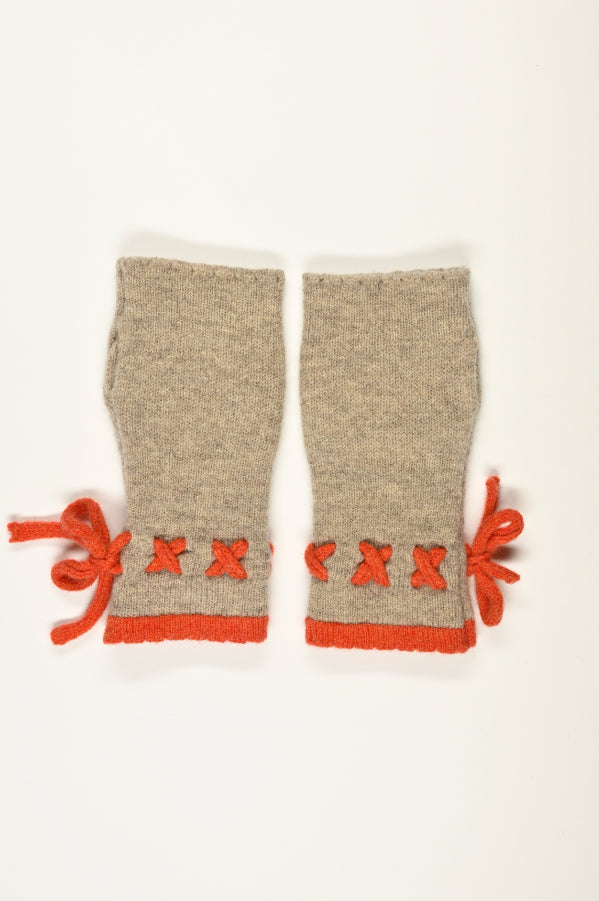 Cashmere Knitted Wrist Warmers in Orange and Oatmeal