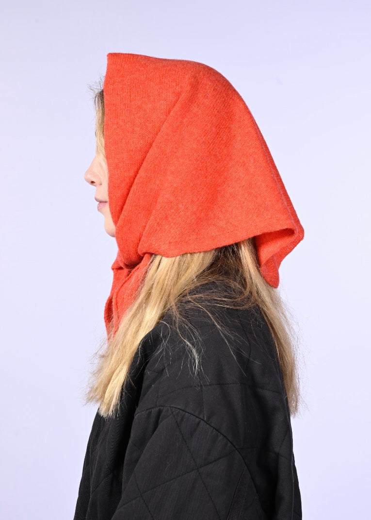 Handmade Cashmere Knitted Scarf - “Margaret” shawl in Fire Orange