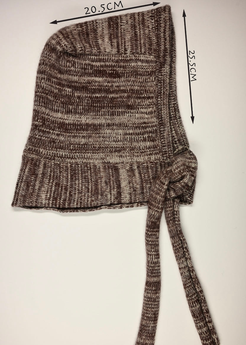 Mohair Knitted Hood - Striped Bow Bonnet in Burgundy