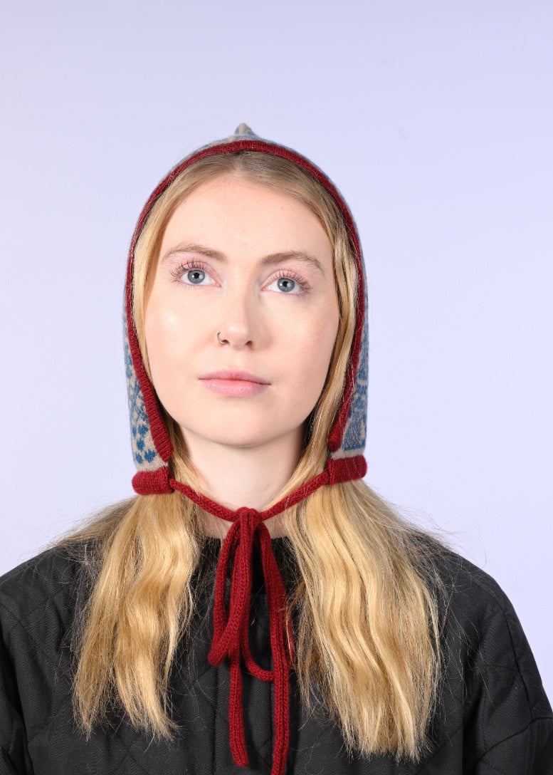 Cashmere Knitted Bonnet - The Goddess Brigid Pixie Hood in Blue