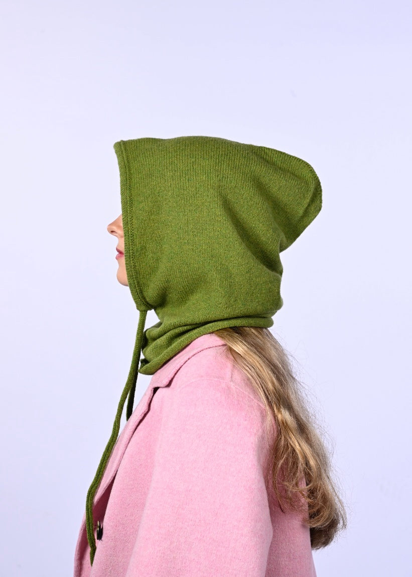 Cashmere Knitted Hood - Balaclava in Green