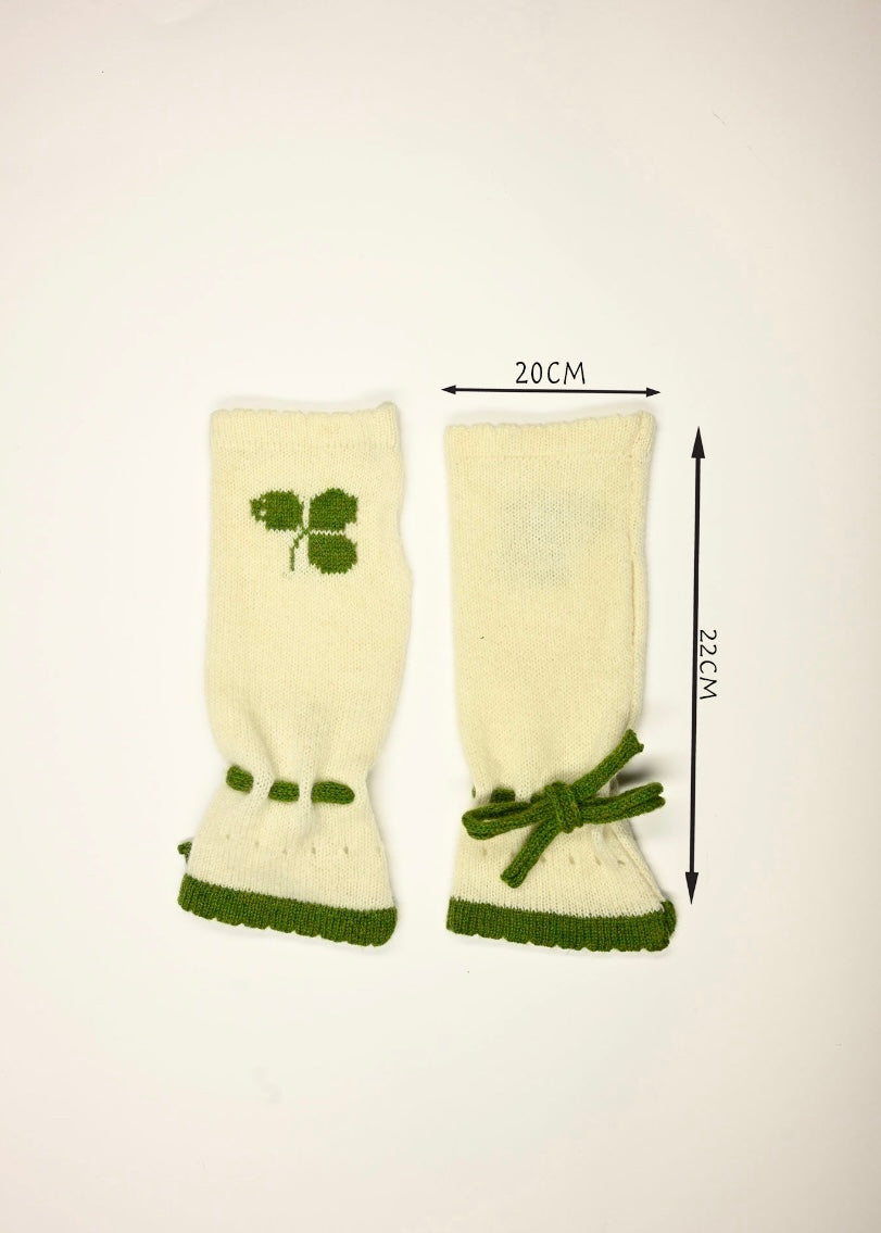 Handmade Lambswool Cashmere Bonnet & Wrist-Warmer Glove Set - Irish Shamrock