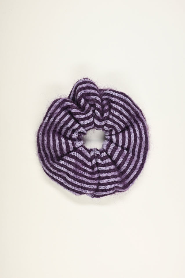 Mohair and Cashmere Striped Scrunchie in Purple and Lilac