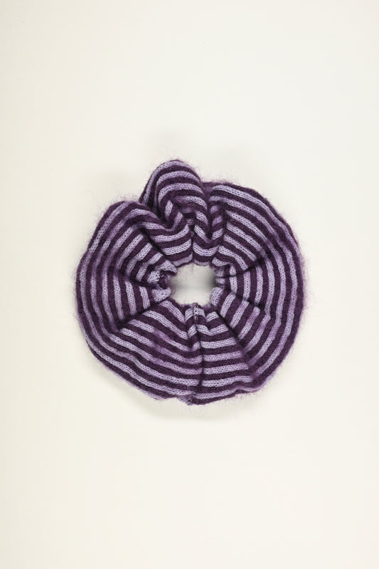 Mohair and Cashmere Striped Scrunchie in Purple and Lilac