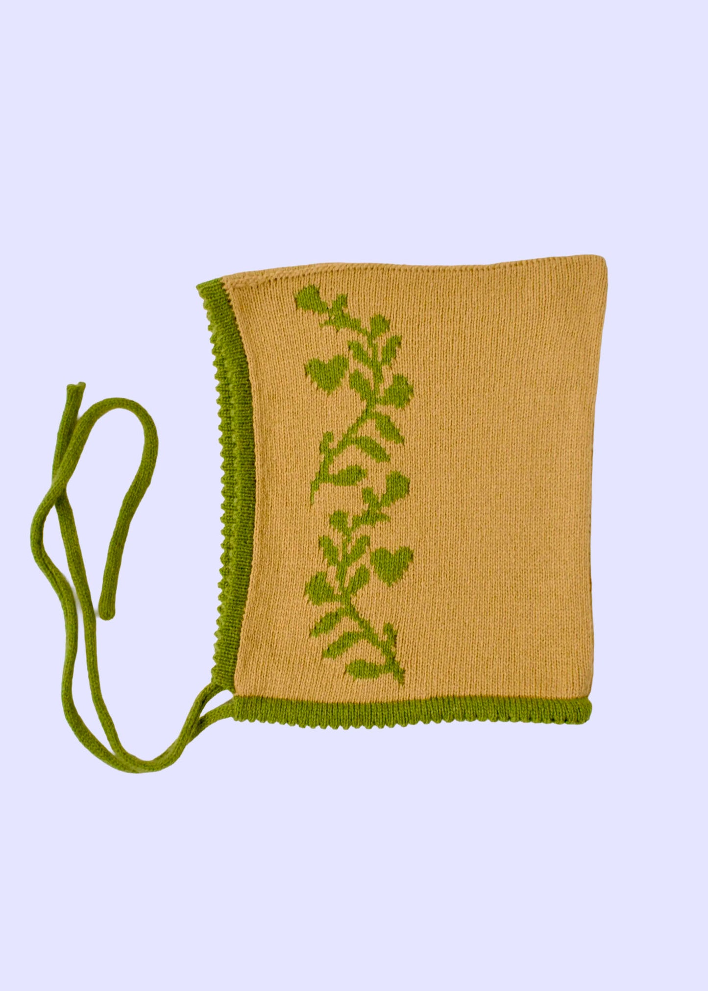 Cashmere Knitted Bonnet - Laurel leaf Pixie Hood in Green and Oatmeal