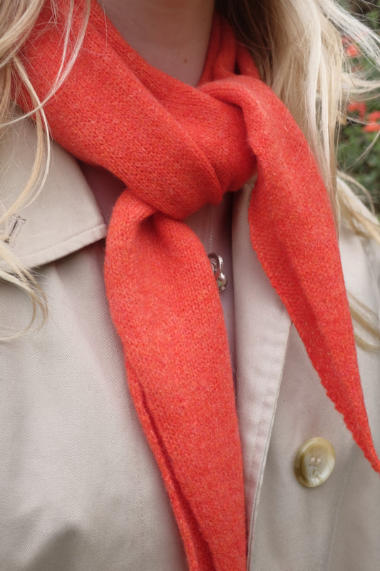 Cashmere Knitted Scarf - ‘Margaret’ Neckerchief in Fire Orange