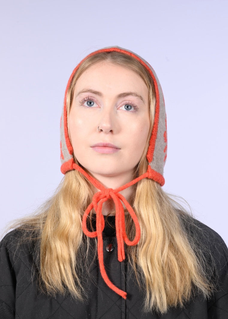 Cashmere Knitted Bonnet - Laurel leaf Pixie Hood in Orange and Tan