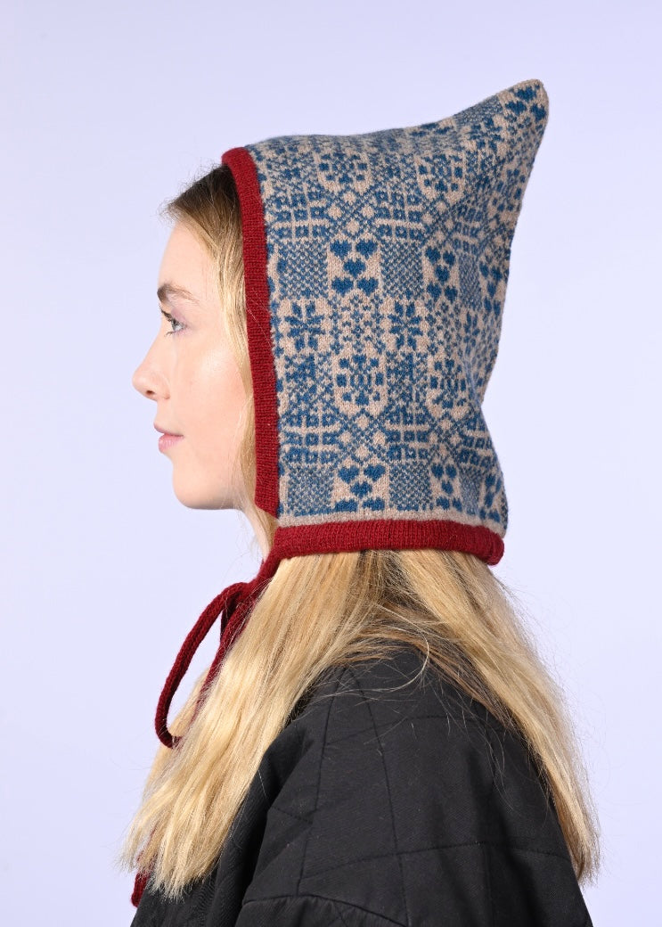 Cashmere Knitted Bonnet - The Goddess Brigid Pixie Hood in Blue