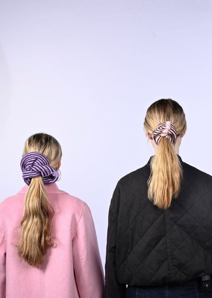 Mohair and Cashmere Striped Scrunchie - Knitted Hair tie