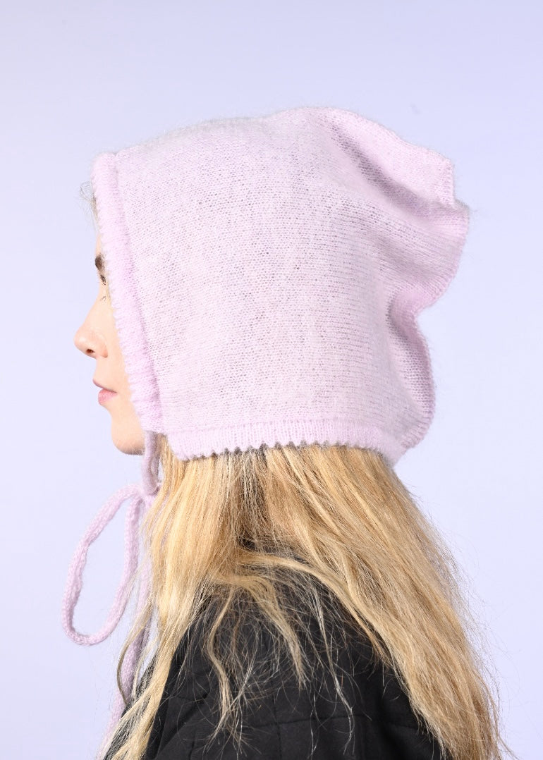 Mohair Knitted Bonnet - “Lilac Dreams” Pixie Hood