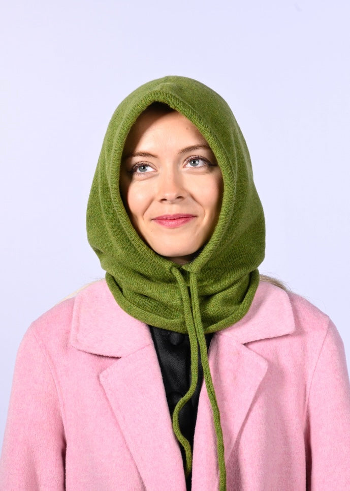 Cashmere Knitted Hood - Balaclava in Green