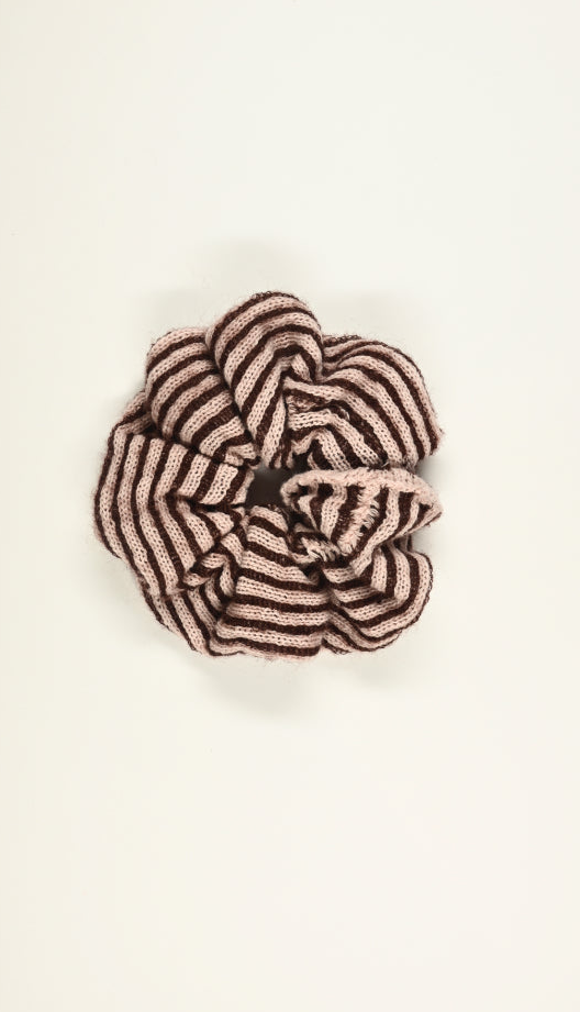 Mohair and Cashmere Striped Scrunchie in Plum and Pink