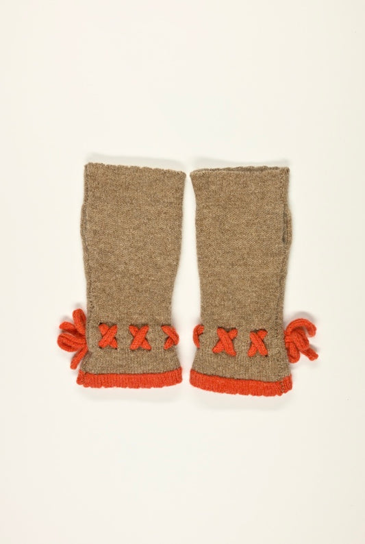 Cashmere Knitted Wrist Warmers in Orange and Tan