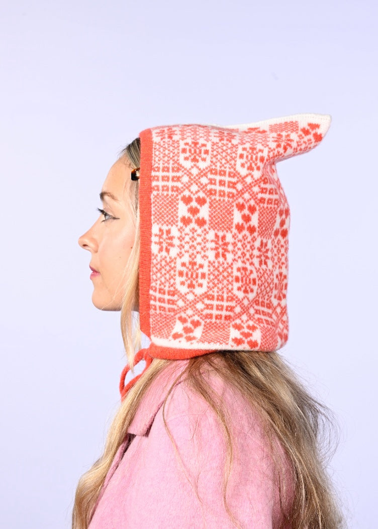 Cashmere Knitted Bonnet - The Goddess Brigid Pixie Hood in Orange