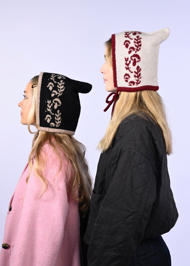 Knitted Cashmere Bonnet - “Toadstool Magic” Pixie Hood