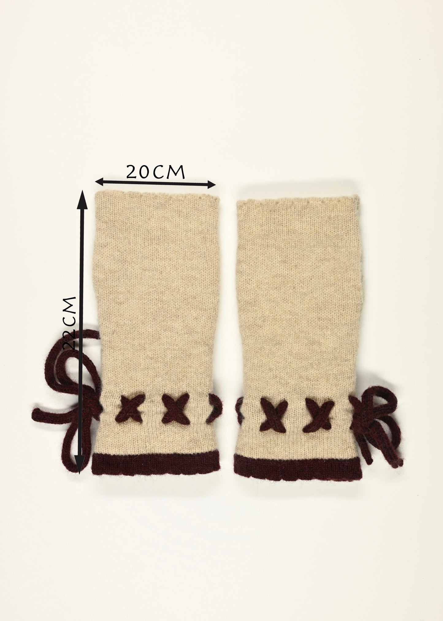 Cashmere Knitted Wrist Warmers - Fingerless Gloves in Burgundy and Cream