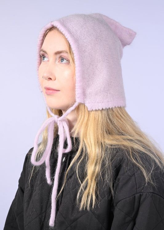 Mohair Knitted Bonnet - “Lilac Dreams” Pixie Hood