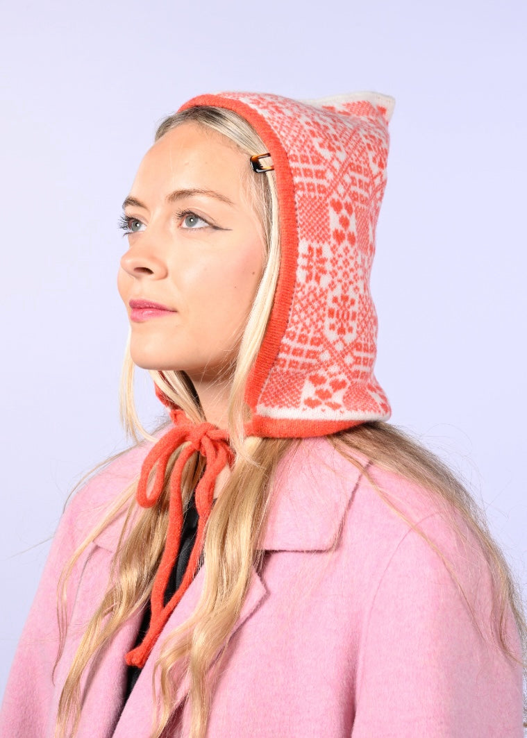 Cashmere Knitted Bonnet - The Goddess Brigid Pixie Hood in Orange