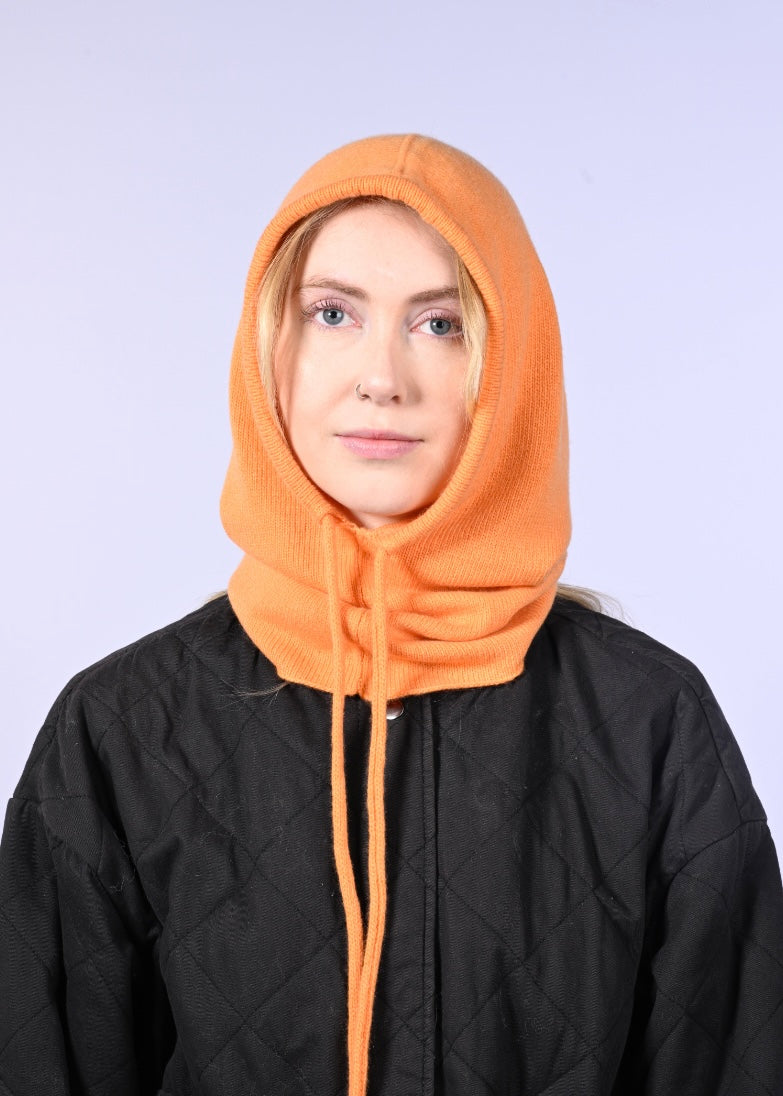 Cashmere Knitted Hood - Balaclava in Clementine