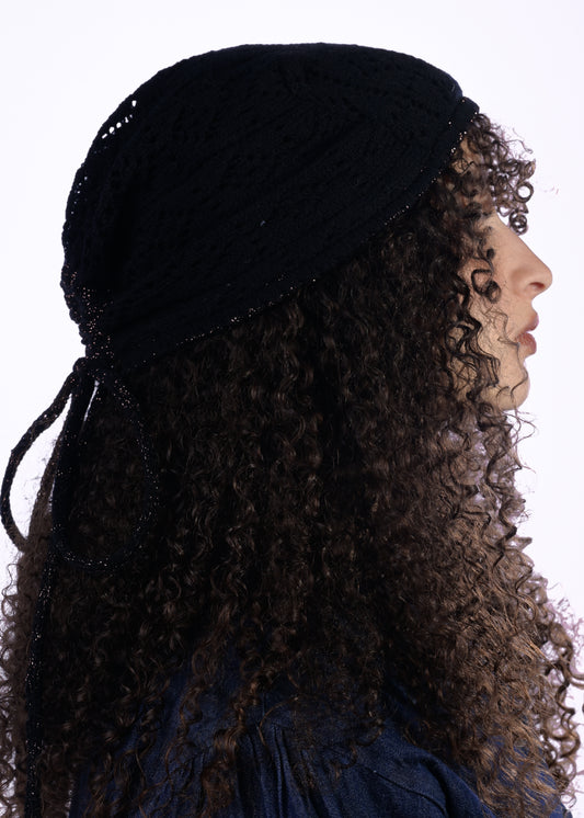 Black Lace Skull Cap Hood – Medieval Fairycore Vintage Inspired Festival Headwear