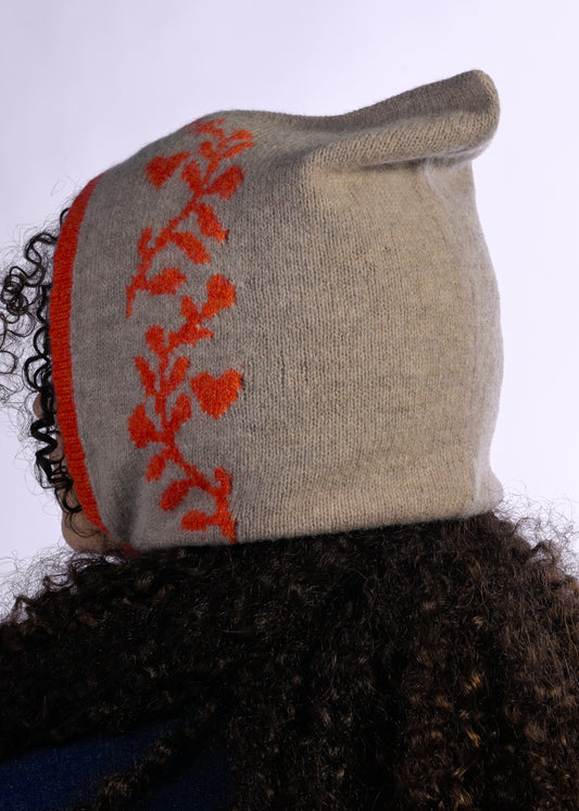 Cashmere Knit Hood Bonnet, Pixie Elf Hat – Handmade Cottagecore Winter Balaclava, "Laurel Leaf"