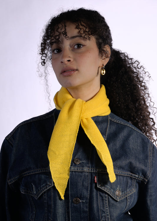 Cashmere Knit Scarf, Handmade Neckerchief – Cottagecore Yellow Scarf