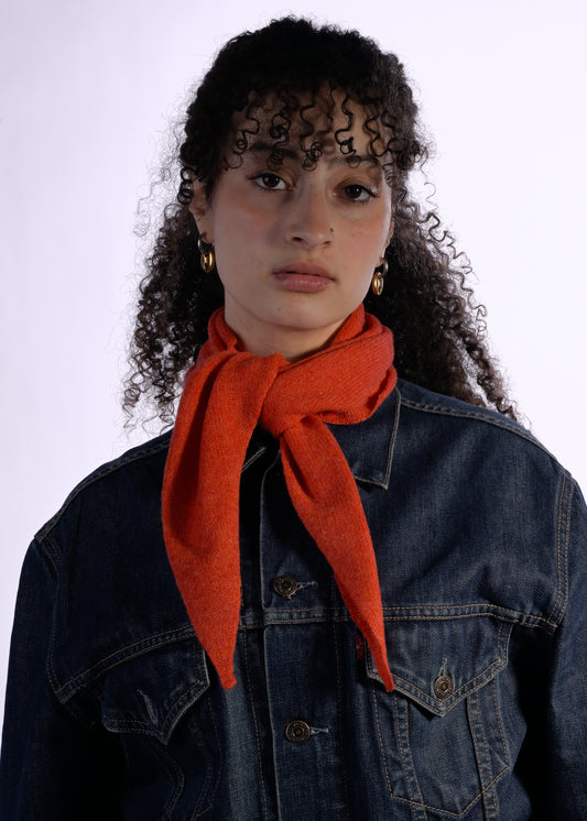 Cashmere Knitted Scarf - ‘Margaret’ Neckerchief in Fire Orange
