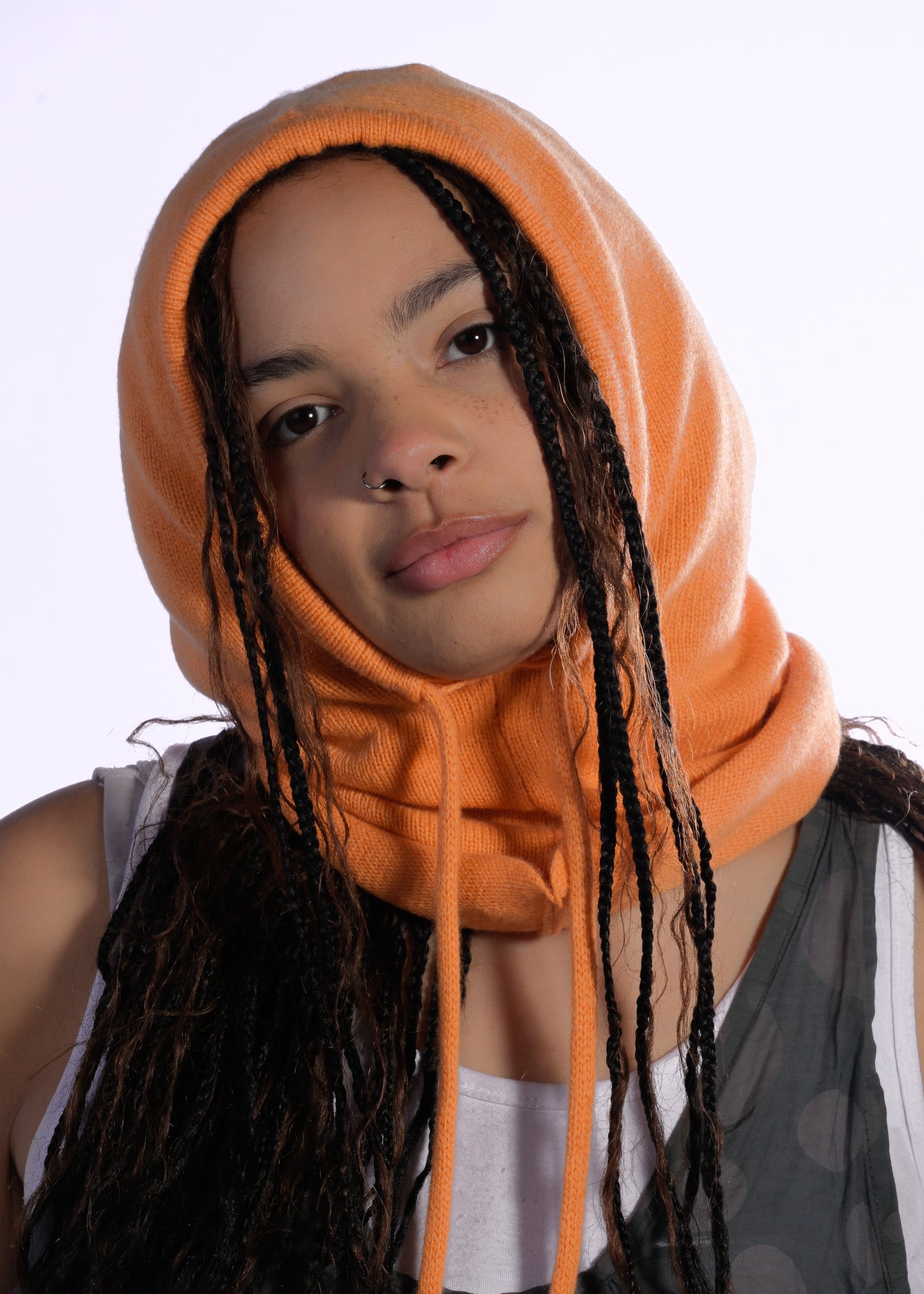 Cashmere Knit Hood Balaclava, Handmade Cottagecore Hat - Clementine Orange