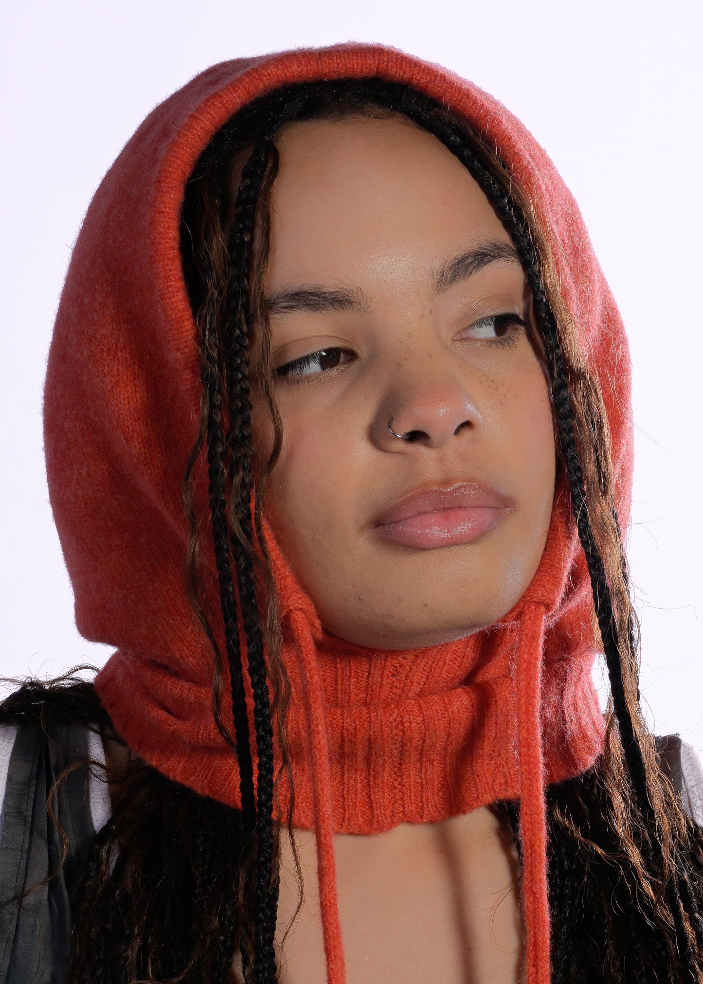 Cashmere Knit Hood Balaclava – Handmade Orange Cottagecore Winter Hat