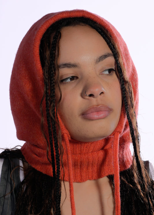 Cashmere Knit Hood Balaclava – Handmade Orange Cottagecore Winter Hat