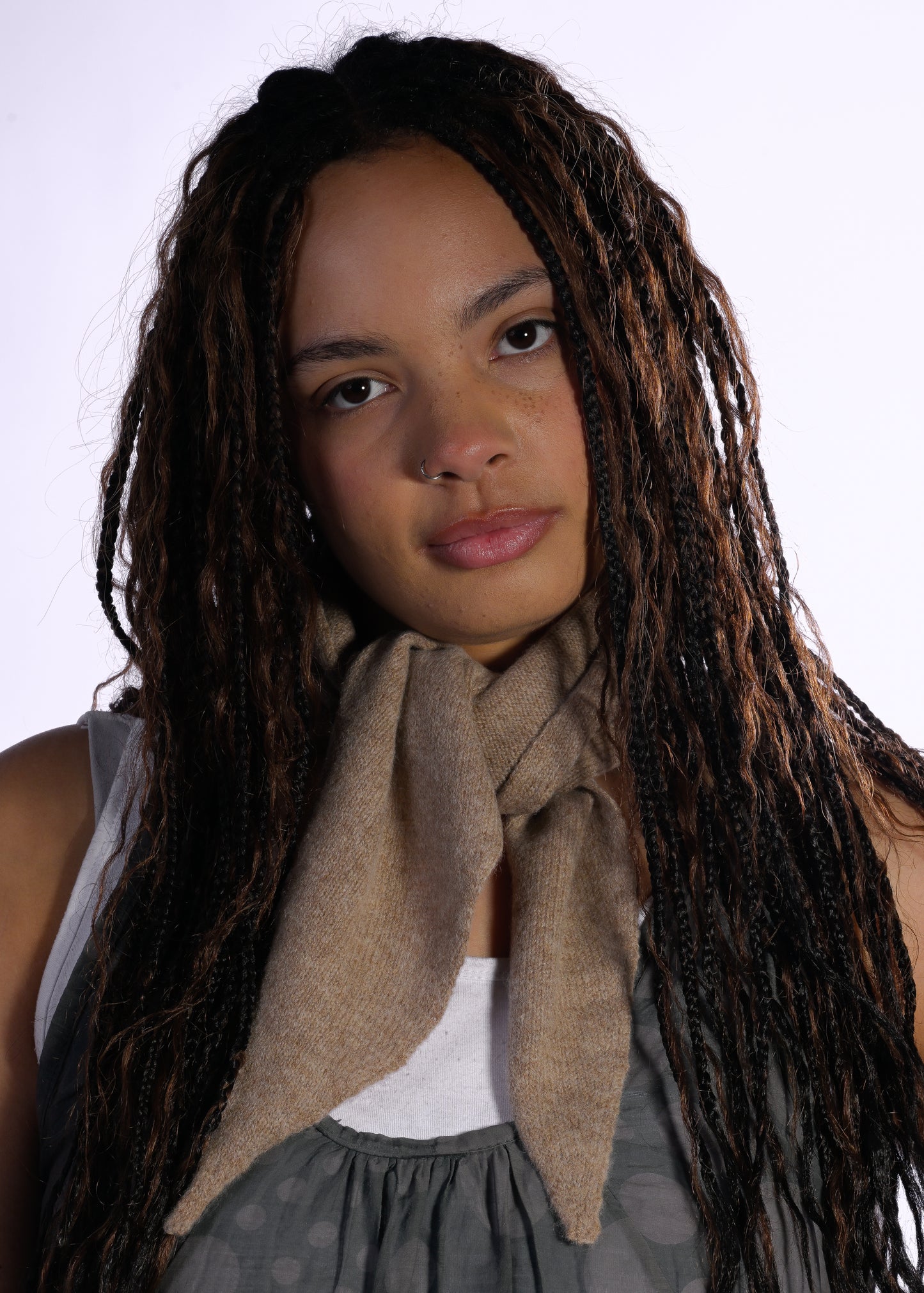 Cashmere Knit Scarf, Handmade Neckerchief – Cottagecore Oatmeal/Beige Scarf