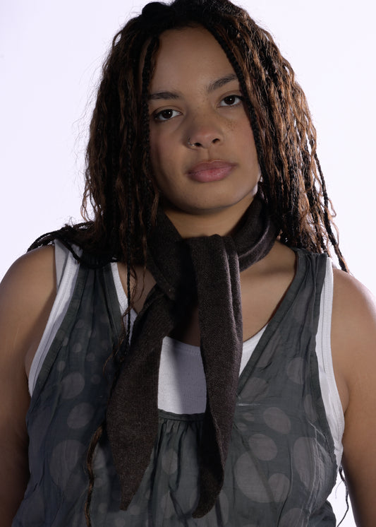 Cashmere Knit Scarf, Handmade Neckerchief – Cottagecore in Choclate Brown Scarf