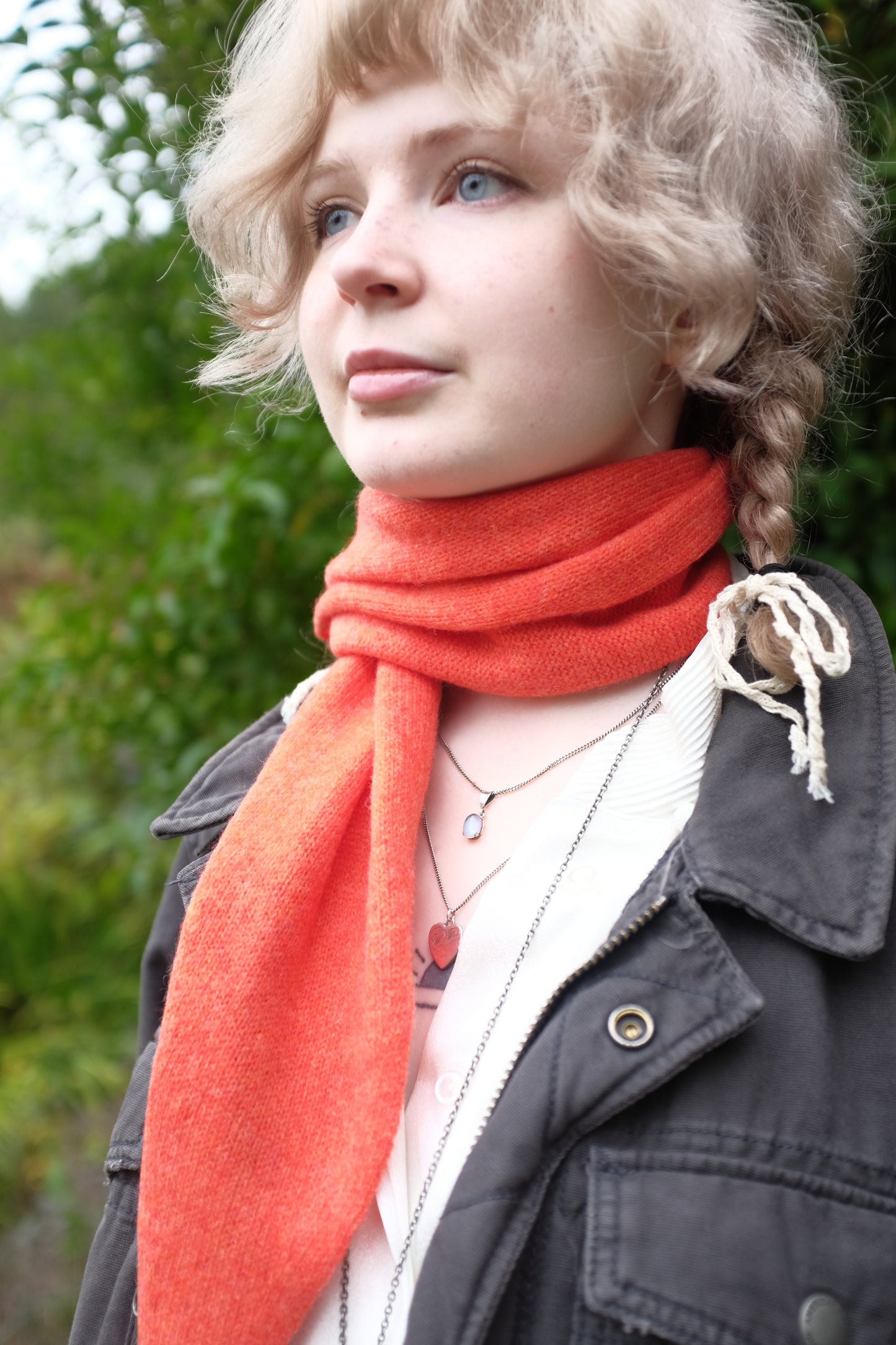 Cashmere Knitted Scarf - ‘Margaret’ Neckerchief in Fire Orange